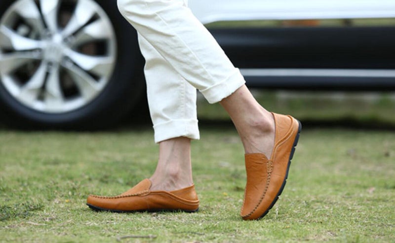 Go Tour Men's Premium Genuine Leather Casual Slip On Loafers Breathable Driving Shoes Fashion Slipper Yellow 10.5/46 - Image 3